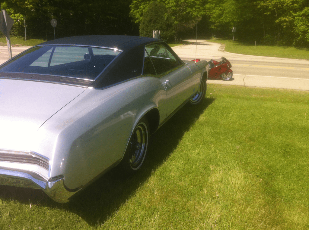 67 Buick Riviera rear shot with my Hayabusa in the background.