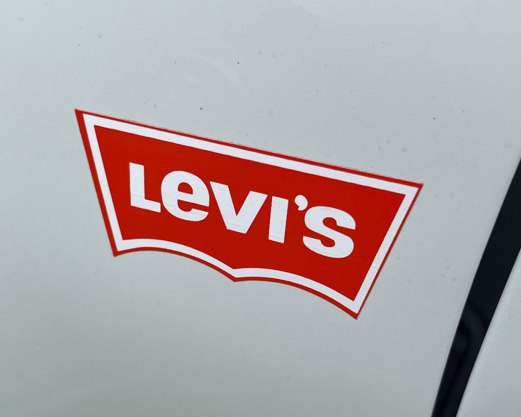Close-up of a Levi's logo on a AMC Gremlin.