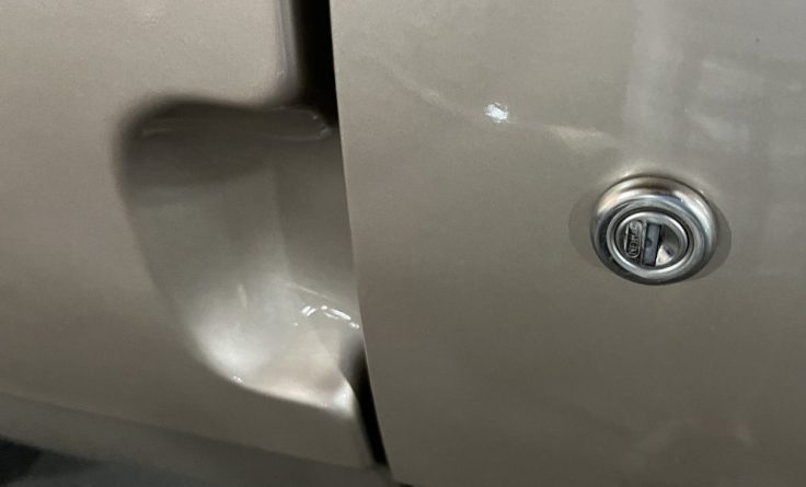 Close-up view of a Fuego's door with keyhole.