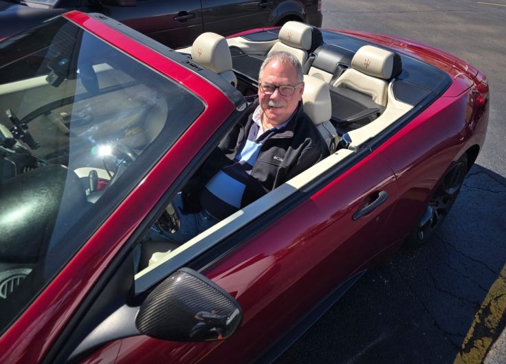Cousin Larry in his 2012 Maserati GranTurismo Convertible Sport
